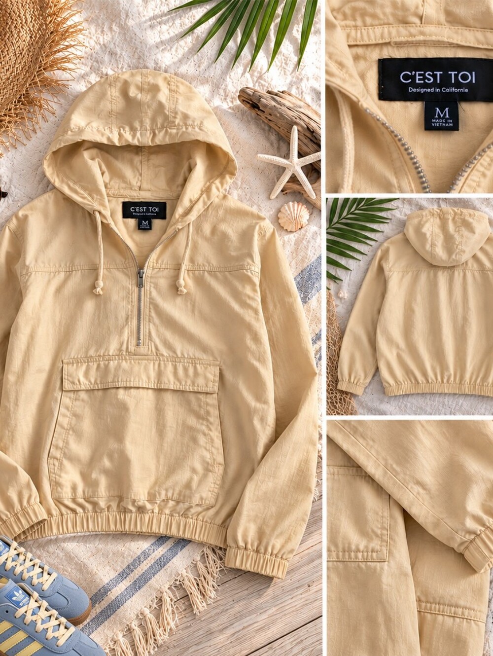 Cropped Hooded Anorak Pale Yellow Jacket Medium
